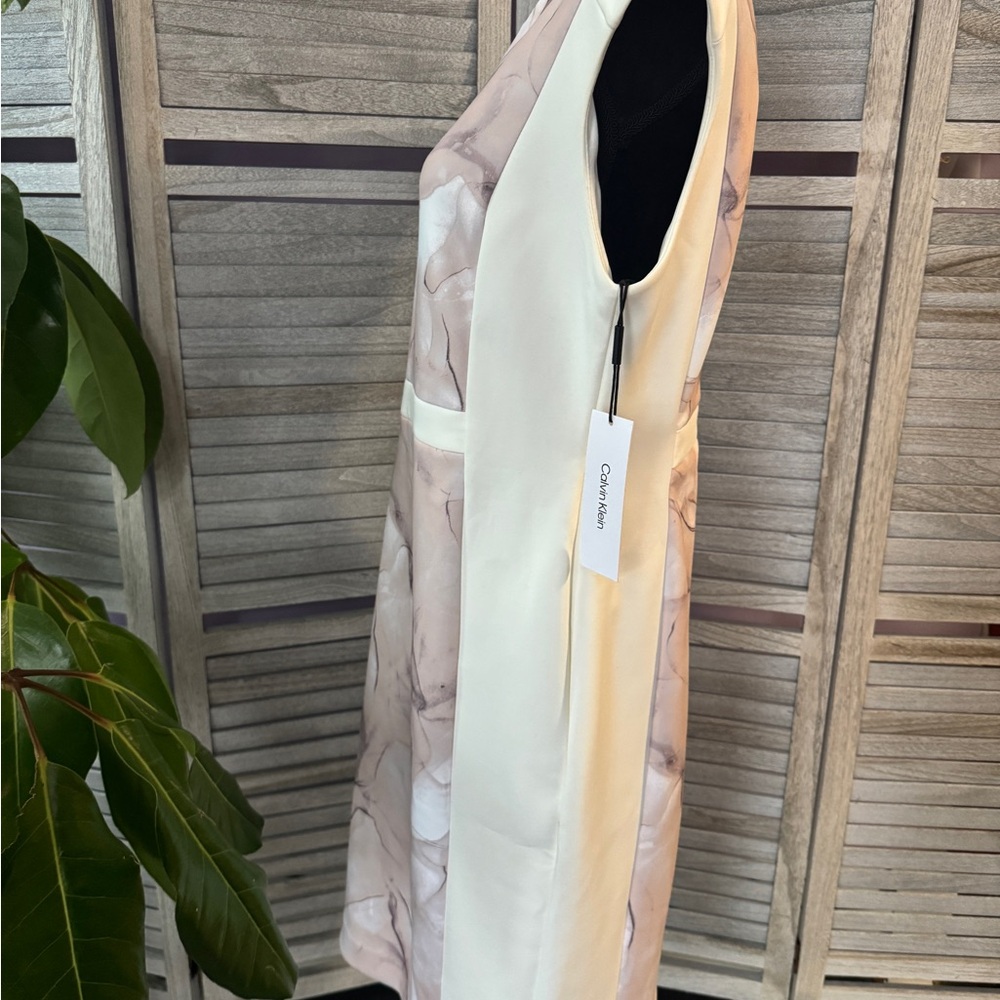 NWT Calvin Klein Marble Print Midi Dress - Cream and Gray - Picture 3 of 10